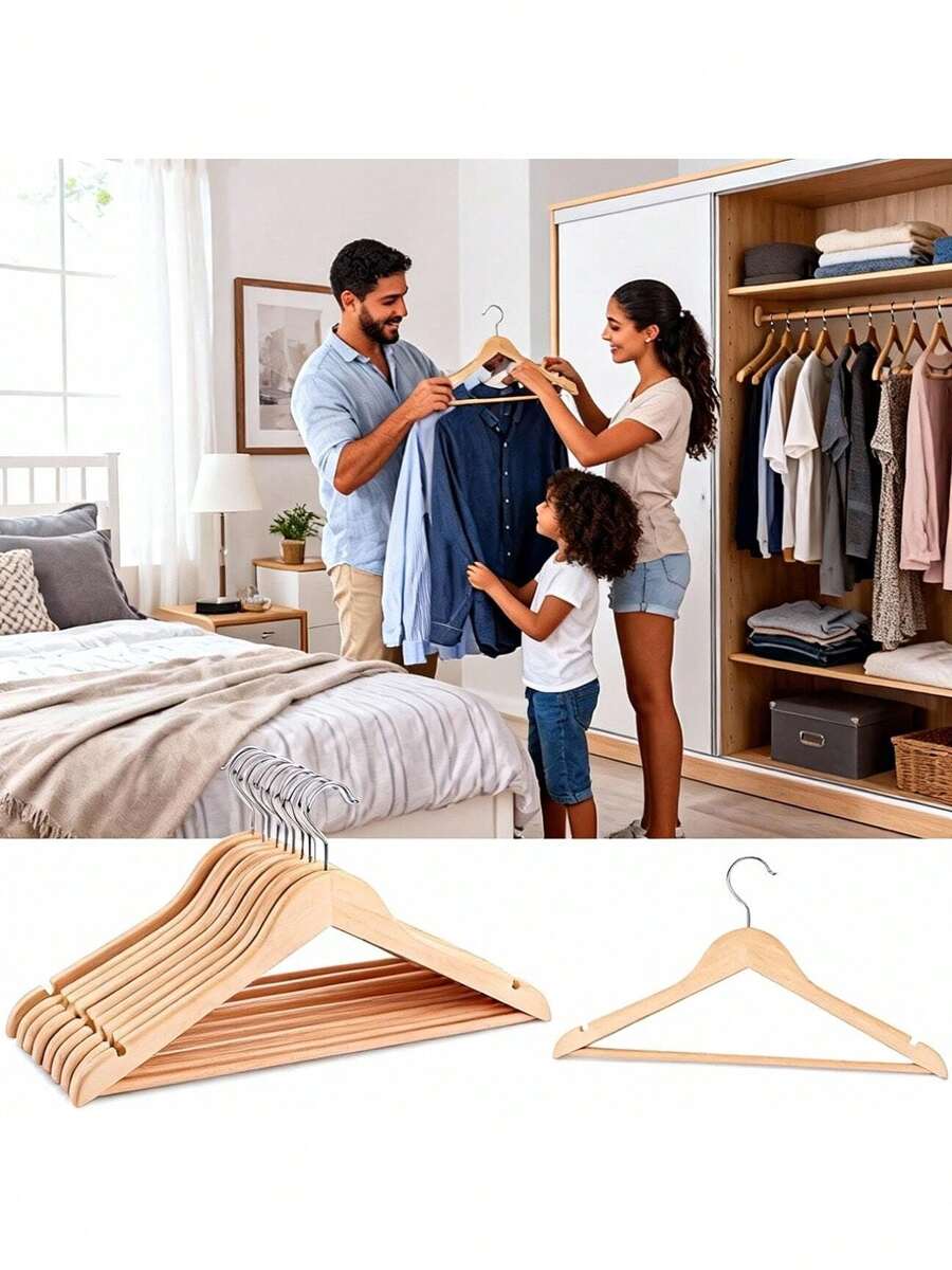Percha de ropa de madera, perchas estándar  para una organización que ahorra espacio,   ideales para vestidos, abrigos y trajes Perfectas para renovar el armario, Ganchos Multiusos para Camisas, Blusas, Pantalones, Vestidos, Uniformes o Prendas Ligeras,ideales para vestidos, abrigos y trajes Perfectas para renovar el armario - Beis - Ver 1
