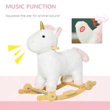 2-In-1 Rocking Horse And Gliding Unicorn For Kids, With Sound System, Wooden Base, Pedals, Handles, White, Suitable For Children Aged 3-6. - White - View 4