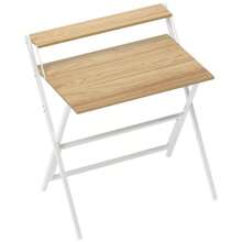 Foldable Computer Desk With Monitor Stand, 81.5cm Small Home Office Table, Compact Writing Study Desk For Small Spaces - Natural Wood1 - View 2