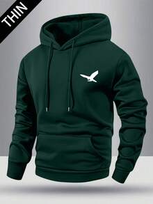 Sweat-shirt à capuche à manches longues, coupe régulière et léger pour homme, avec poches, imprimé graphique, vêtement de sport casual pour le printemps/automne. Convient comme cadeau pour le mari/petit-ami, à porter pour la rue, les trajets, les activités de plein air, les vacances - Vert sapin - Voir 1