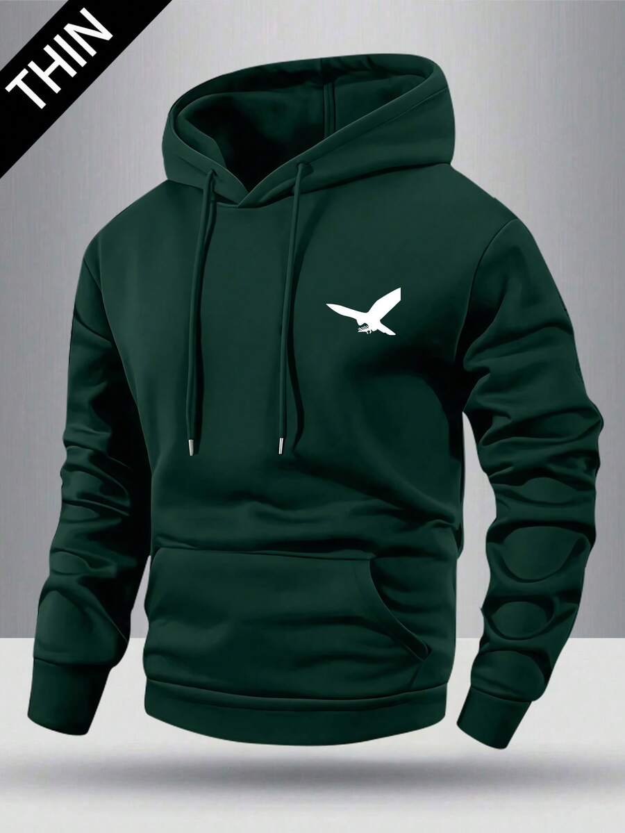 Sweat-shirt à capuche à manches longues, coupe régulière et léger pour homme, avec poches, imprimé graphique, vêtement de sport casual pour le printemps/automne. Convient comme cadeau pour le mari/petit-ami, à porter pour la rue, les trajets, les activités de plein air, les vacances - Vert sapin - Voir 1