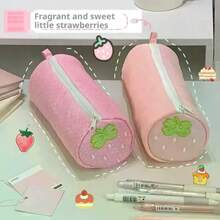 Cream Strawberry Polka Dot Pink Pencil Case Student Stationery Back To School Storage Bag School Supplies Pen Stationery Gift - hồng - Xem 1