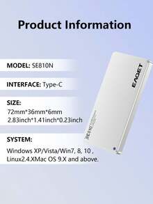 EAGET 6mm超薄SSD硬盘盒，NVMe M.2适配器，USB 3.2 Gen 2 (10Gbps) 转 NVMe PCI-E，支持2230/2242 SSD尺寸，铝合金材质，散热稳定，带导热垫，不含SSD - 銀色 - 查看 9