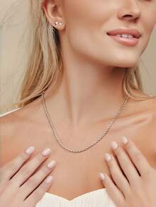 1pc 18K Gold Plated Titanium Steel Twisted Rope Chain Necklace, Elegant Design For Women, Available In Multiple Sizes, Waterproof And Fade Resistant - Silver - View 15