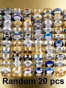 5/10/20/50/100/200pcs/Pack Stainless Steel Mixed Style Random Delivery Rings, Size 17mm - 21mm, Wholesale Men's Rings - Multicolor - View 13