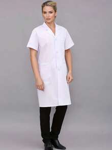 1pc Custom Fitted Lab Workwear, Professional Polyester Long Sleeve Doctor/Nurse Work Jacket, White Pharmacy Lab Coat - Black - View 3