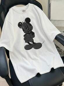 Disney 复古街头风T恤，印有迪士尼米奇字母图案，采用优质面料制成，男士圆领短袖T恤 - 白色 - 查看 1