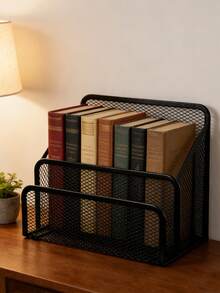 Multipurpose Metal Wire Grid Desk Organizer With Bookshelf, File Holder, Envelope/Card Slots - Space-Saving Freestanding Storage Rack Suitable For Home Office Decor, Compact Vertical Storage Design For Home And Office - Single Piece - View 7