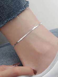 1pc S925 Sterling Silver Smooth Snake Bone Anklet, Minimalist Personalized Foot Chain, Versatile Delicate Anklet Gift For Women - Geometry - View 1