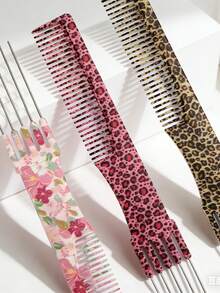 钢针挑染梳 5针染发尾梳 专业化妆师造型梳 可选花纹/豹纹图案 - 彩色 - 查看 2