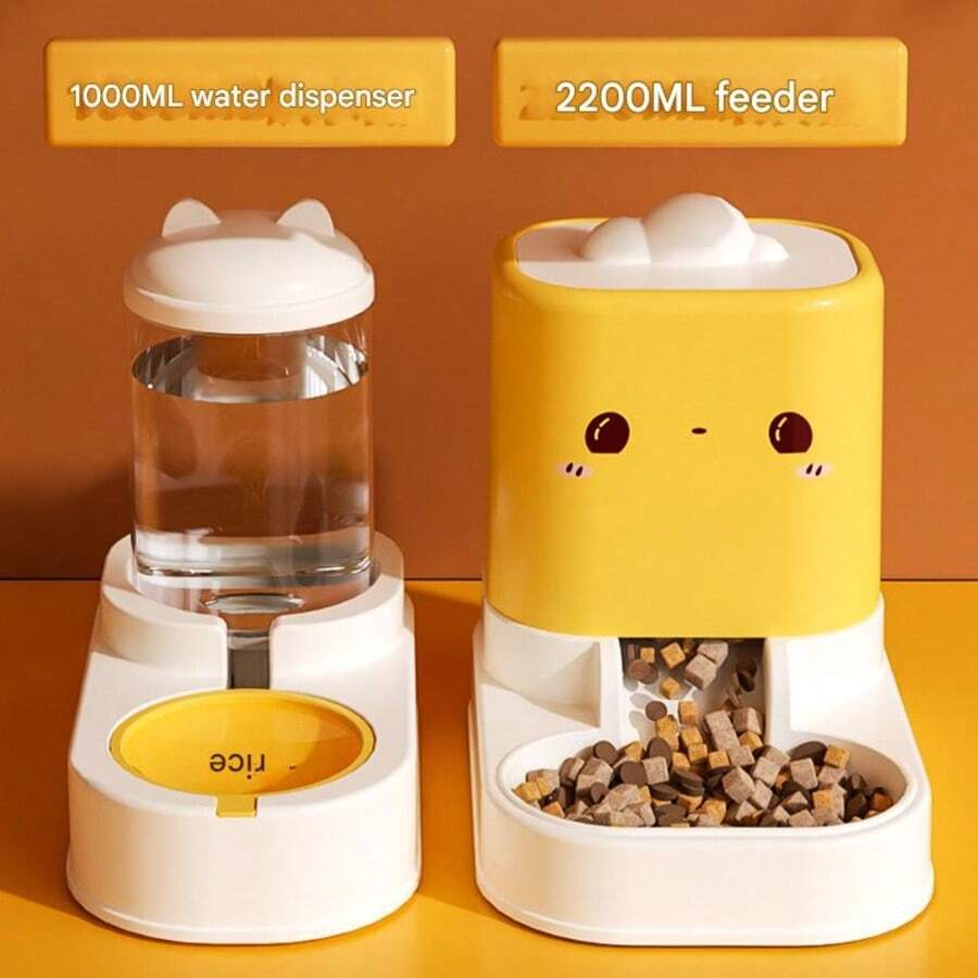1 Set Cute Automatic Pet Feeder And Water Dispenser, Large Capacity Gravity-Fed Anti-Splash Bowl For Dogs, Cats, Rabbits, Home Pet Supplies - 2L - View 1