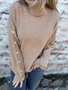 Full Size Turtleneck Long Sleeve Sweater Plus Size - Khaki - View 1