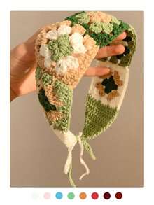 1pc Handmade Crochet Floral Lace Knitted Long Headband, Spring/Summer Ins Vibe Accessory, Floral Countryside Style Headscarf, Retro French Knitted Handmade Headband, Sweet & Cute Daisy Crochet Holiday Essential Hair Accessories Summer Beach Hair Bands,Travel - Multicolor - View 11