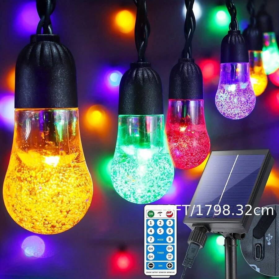 AMILL 59ft Solar-Powered Dual USB LED Fairy Lights With 50 Crystal Balls, 8 Modes & Remote Control - Multicolor Indoor/Outdoor String Lights For Garden, Yard, Wedding, Party, Christmas Decorations, Outdoor Lighting  Decorative Lights  Versatile Lighting, Hanging Solar Lights - Solar Bubble Ball - View 1