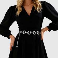 Nueva cadena de cintura ajustable de metal con forma de media luna y multicapa de moda para mujeres, joyería corporal versátil - Plata de una sola capa - Ver 4