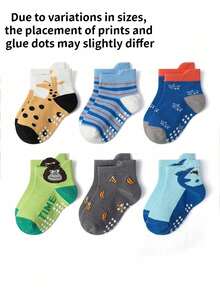 6 Pairs/12 Pairs Cotton Star Dot Grip Children Socks, Cartoon Breathable Non-Slip Mid-Calf Socks For Boys And Girls - Multicolor - View 2