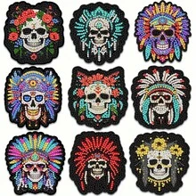 9-Piece Round Diamond Painting Coaster Set - 5D DIY Full Drill Skull Coaster Kit, Wooden Plywood Material, Adult Home Decor Drink Mat With Character Theme Design - BD027 - View 4