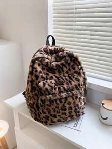 Allover Leopard Pattern Fluffy Backpack, Bag For School For College School Bag, School Backpack Large Capacity For Teen Girls Women College Students College, Middle School, High School, Outdoors, Travel, Outings, Back To School Back To School, Cute, Suitable For Teen Girls Women College Students Outdoors, Travel, Outings, Leopard Print Bag, Fall Winter Fashionable Cheetah Print Purse For Women ,University Bag - 棕色 - 查看 6