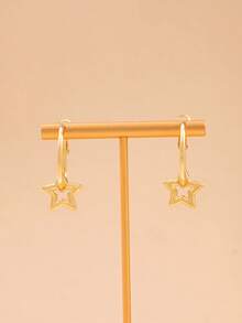 1 Pair Minimalist Pentagram Earrings, Suitable For Everyday Wear - Gold - View 5