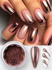 6pcs/Set Metallic  Nail Powder, Shiny Nail Powder, Fashion/Silver/Gold/White, 6 Colors Magic Mirror Nail Powder Set, Nail Art Decorations, Nail Salon Supplies - Multicolor - View 8