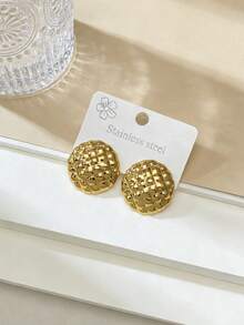 不锈钢镀金耳钉，网状耳钉，低过敏性，不含镍，圆形耳钉，厚款女士镀金耳钉，时尚宣言几何纹理轻盈防过敏耳钉，复古珠宝舞会礼物，女士耳钉，时尚厚重独特吊坠耳钉，女士镀金耳环套装，精致镀金吊坠耳钉，防过敏耳钉，时尚珠宝，女士礼物 - 彩色 - 查看 1