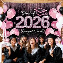 1pc 2026 Graduation Decorations Banner, Pink Glitter Class Of 2026 Party Backdrop, Congrats Grad Wall Hanging For Graduation Party Decor, Graduation Season Decor - Màu1 - Xem 2