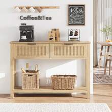 Mesa de Entrada Estilo Rústico con 2 Cajones | Sofá Mesa de 2 Niveles para Salón, Recibidor | 43 Pulgadas - Color de la madera - Ver 1