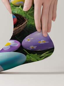 一双印有“兔子、复活节彩蛋”图案的360度复活节主题袜子，男女通用，新奇有趣，时尚耐穿。 - 彩色 - 查看 5