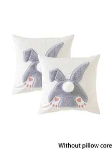 1/2/4pcs Short Plush Grey Easter Bunny Print Throw Pillow Cover, Contemporary Style, Polyester Decorative Cushion Case With Zipper Closure, Machine Washable, For Various Room Types - Grey - View 2