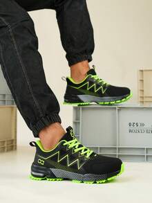 أحذية أمان جديدة مع زر دوار ووسادة هوائية للرجال والنساء، أحذية بنصل فولاذي، مقاومة للصدمات والثقب، أحذية صناعية خفيفة الوزن وقابلة للتنفس، أحذية حماية عمل للجنسين مناسبة للربيع والصيف والخريف والشتاء - الأسود والأخضر - مشاهدة 9