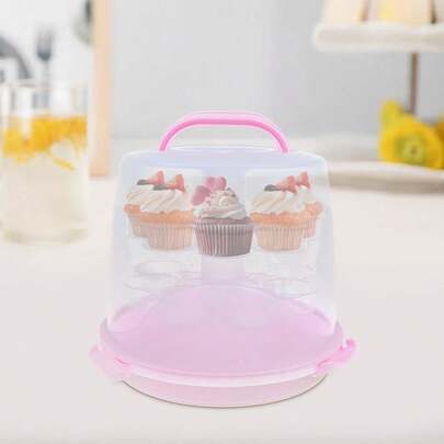 3 Tier Clear Pink Cupcake Carrier, PP Injection Molding 24-Capacity Dessert Storage Box, Sealed Lid Concealed Dual Handles Sturdy Clamps, Round Base Portable For Party Gathering Wedding Picnic