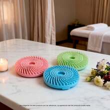 Cepillo Exfoliante Corporal Silicona Multiusos Masaje Cerdas Suaves Forma Circular Ergonómica Banda Agarre Rosa Verde Azul Baño Ducha - Azul - Ver 2