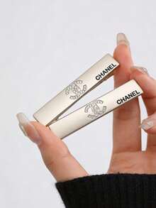 CHANEL 1pc Crystal Decor Hair Clip, Black Or Silver, Comes With Gift Box - Silver - View 4