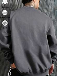 1 pièce sweat-shirt col rond unisexe, sweat-shirt décontracté pour l'automne/l'hiver, convient pour le quotidien, l'école, les trajets, les assortiments de couple, style polyvalent tout-aller, design populaire - Gris - Voir 2
