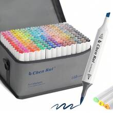 Chen Rui 168/120/80/60/48 Colores Rotuladores de Arte con Punta de Pincel y Punta Biselada Doble para Libros de Colorear para Adultos, Ilustración, Regalos para Artistas Adultos - Recargables - Multicolor - Ver 12