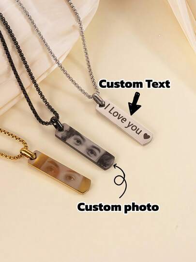 1pc Personalized Glasses Pendant Necklace, Customized Eye Photo Engraved Bar Necklace, Stainless Steel Bar Necklace, "Eyes Love You", Engrave Your Eye Photo, Gift For Her, Mother's Day, Christmas