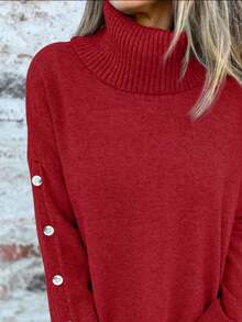 Full Size Turtleneck Long Sleeve Sweater Plus Size - trắng - Xem 11