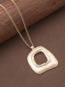 1pc Silver/Matte Gold Large Bohemian Style Open Pendant Chain Necklace - Multicolor - View 8