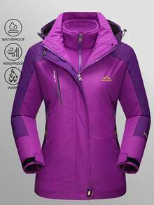 KEFITEVD 女式三合一冬季外套雪地滑雪夹克防水防风羊毛衬里冬季夹克派克大衣滑雪服 - 紫色 - 查看 1