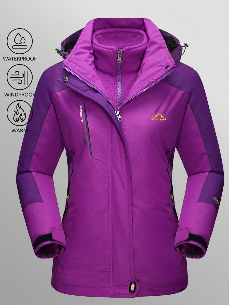 KEFITEVD 女式三合一冬季外套雪地滑雪夹克防水防风羊毛衬里冬季夹克派克大衣滑雪服 - 紫色 - 查看 1