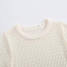 2026新款女婴春夏套装，0-3岁，甜美菱形镂空针织连衣裙，荷叶边短袖公主裙套装，百搭日常装 - 杏色 - 查看 4