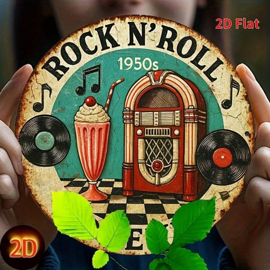 1950s Rock 'n' Roll Metal Tin Sign, Vintage Jukebox And Classic Car Art, 8" X 12" (20x30cm) - Retro 50s Music Wall Decor, Rockabilly Style Plaque, Americana Poster, Home Bar, Cafe, Diner, Garage, Man Cave, Bedroom, Office, Musician Gift, Waterproof, Durable Iron Plate, Pre-Drilled Holes, Rounded Edges, Nostalgic Design, Household Accessory, Indoor Outdoor Signage, Professional Printing, Classic Artwork, Stylish Room Decor, Apartment Essential, Wall Hanging Accessory, Art Poster, Lightweight Sign, Artistic Touch, Country Style, Rhythm Motif, Automobile Enthusiast Present, Music Room Ornament, High Definition Print, Metal Label - Nhiều màu - Xem 1