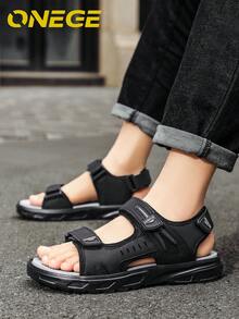 1 Pair Men's Summer Beach Sandals, New Sports Wear-Resistant Breathable Fashion Shoes, Minimalist Non-Slip Driving Casual Slippers - Black and Gray - View 2