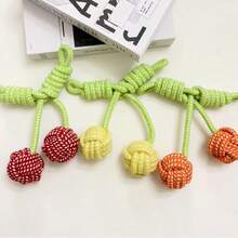 1个樱桃形状的咀嚼绳玩具，狗狗互动宠物玩具 - 彩色 - 查看 3