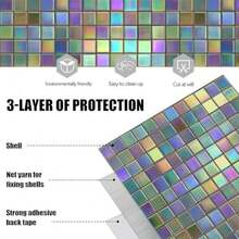 26-NEW-10PCS 12x12 Inch Peel And Stick Floor Tiles Self Adhesive Vinyl Flooring Tile Iridescent Mirror Mosaic Stickers Removable Wall Decals Bathroom Vanity Bar Studio Decoration DIY Home Makeover - 彩色 - 查看 7