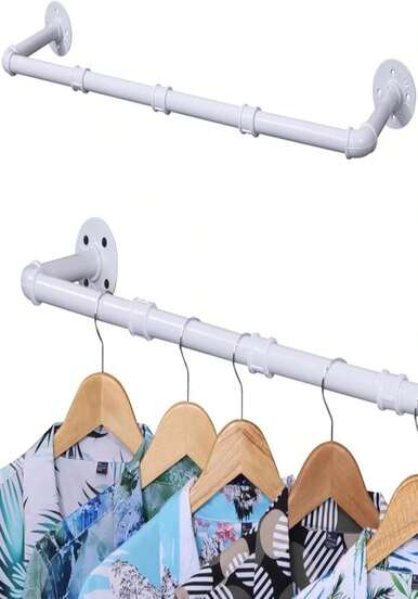 TALITARE White Industrial Pipe Clothing Rack, 40 Inch Pipe Clothes Rack, Wall Mounted Detachable Garment Bar, Heavy Duty Iron Hanging Rod For Closet Storage
