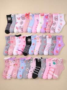 20 Pairs Kids Mid-Calf Socks, Featuring Striped, Polka Dot, Bow, And Animal Patterns, Suitable For Casual, Sports, School Occasions. Great As Birthday, Holiday, Children's Day Gifts For Kids - Multicolor - View 3