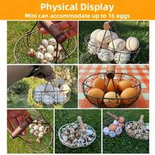 1个乡村风迷你鸡蛋篮 - 采用耐用的铁和木材制成，符合人体工学的手柄，节省空间的椭圆形设计，可容纳24个鸡蛋 - 无需组装，适合农舍风格的厨房或客厅，厨房必备用品 - 彩色 - 查看 3