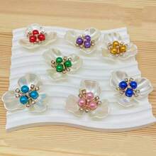 10/5 chiếc khuy trang trí hình hoa đính ngọc trai giả, phụ kiện trang trí mũ, váy, đồ thủ công tự làm. - Màu tím - Xem 7