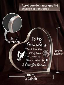 1 Peça Placa Acrílica em Forma de Coração, Decoração Memorial Amorosa, Estilo Fresco e Elegante, Expositor de Mesa, Presente para Avó para Casamento, Aniversário, Ação de Graças, Natal, Lembrança de Apreciação Familiar, Decoração para Casa e Escritório - Branco - Visão 4